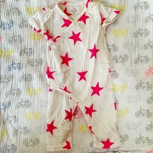 Aden+Anais Baby Kimono-White w Pink Stars-0-3 Mos